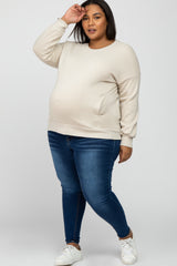 Beige Pocketed Plus Maternity Sweatshirt