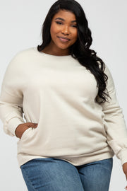 Beige Pocketed Plus Sweatshirt