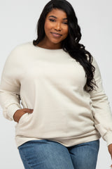 Beige Pocketed Plus Maternity Sweatshirt