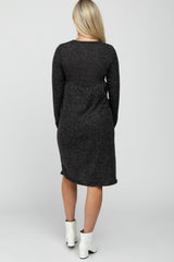 Black Brushed Heathered Long Sleeve Maternity Dress