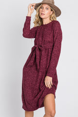 Burgundy Brushed Heathered Long Sleeve Dress