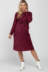 Burgundy Brushed Heathered Long Sleeve Maternity Dress