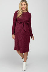 Burgundy Brushed Heathered Long Sleeve Maternity Dress