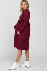 Burgundy Brushed Heathered Long Sleeve Maternity Dress