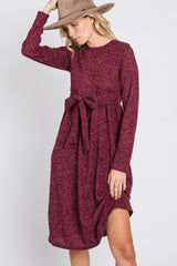 Burgundy Brushed Heathered Long Sleeve Maternity Dress