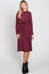 Burgundy Brushed Heathered Long Sleeve Dress