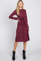 Burgundy Brushed Heathered Long Sleeve Dress