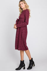 Burgundy Brushed Heathered Long Sleeve Dress