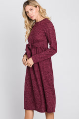 Burgundy Brushed Heathered Long Sleeve Dress