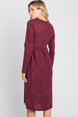 Burgundy Brushed Heathered Long Sleeve Dress