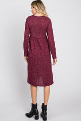 Burgundy Brushed Heathered Long Sleeve Dress