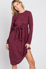 Burgundy Brushed Heathered Long Sleeve Dress