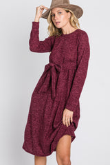 Burgundy Brushed Heathered Long Sleeve Dress