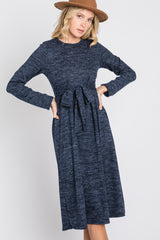 Navy Brushed Heathered Long Sleeve Dress