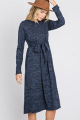 Navy Brushed Heathered Long Sleeve Dress