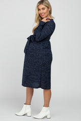 Navy Brushed Heathered Long Sleeve Maternity Dress