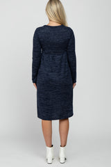 Navy Brushed Heathered Long Sleeve Maternity Dress