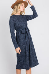 Navy Brushed Heathered Long Sleeve Maternity Dress