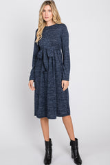 Navy Brushed Heathered Long Sleeve Dress