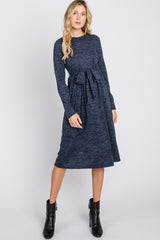 Navy Brushed Heathered Long Sleeve Dress