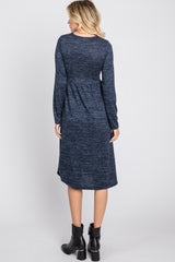 Navy Brushed Heathered Long Sleeve Dress