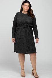 Black Brushed Heathered Long Sleeve Plus Dress