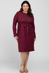 Burgundy Brushed Heathered Long Sleeve Plus Dress