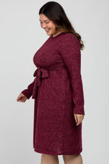 Burgundy Brushed Heathered Long Sleeve Plus Dress