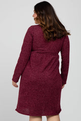 Burgundy Brushed Heathered Long Sleeve Plus Dress