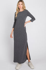 Charcoal French Terry Side Slit Maxi Dress