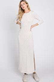 Ivory French Terry Side Slit Maternity Maxi Dress