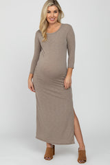 Mocha French Terry Side Slit Maternity Maxi Dress