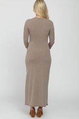 Mocha French Terry Side Slit Maternity Maxi Dress