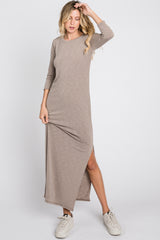 Mocha French Terry Side Slit Maternity Maxi Dress