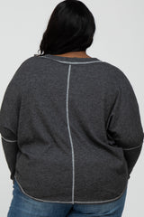 Charcoal Contrast Stitch Plus Dolman Sleeve Top