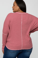 Mauve Contrast Stitch Maternity Plus Dolman Sleeve Top