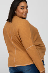 Camel Contrast Stitch Maternity Plus Dolman Sleeve Top