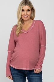 Pink Contrast Stitch Maternity Dolman Sleeve Top