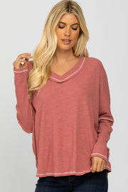 Pink Contrast Stitch Dolman Sleeve Top