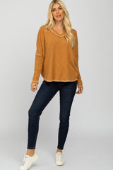 Camel Contrast Stitch Dolman Sleeve Top