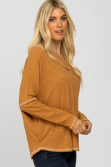 Camel Contrast Stitch Dolman Sleeve Top