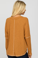 Camel Contrast Stitch Dolman Sleeve Top