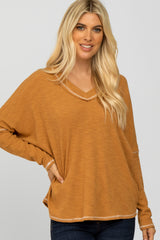 Camel Contrast Stitch Dolman Sleeve Top