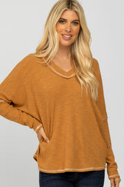 Camel Contrast Stitch Dolman Sleeve Top