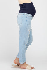 Light Blue Distressed Cuffed Straight Leg Maternity Jeans