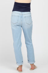 Light Blue Distressed Cuffed Straight Leg Maternity Jeans