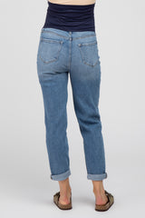 Blue Rolled Cuff Relaxed Straight Leg Maternity Jeans