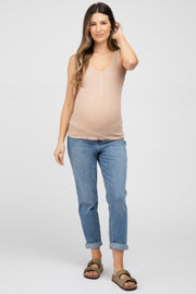 Blue Rolled Cuff Relaxed Straight Leg Maternity Jeans