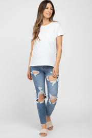 Blue Distressed Open Knee Maternity Skinny Jeans