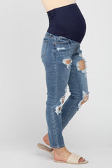 Blue Distressed Open Knee Maternity Skinny Jeans